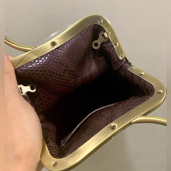 Vintage Oriental Style Genuine Pebble Leather Kiss-lock Wristlet/Crossbody - Picture 15 of 16